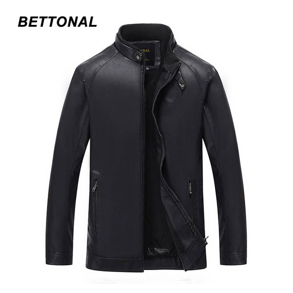 

bettonal autumn winter velvet stand collar pu male leather jacket men casual windbreaker motorcycle jackets coat black 4xl 8118