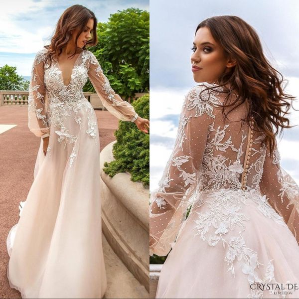 champagne lace sheer wedding dresses 2019 summer deep v neck see through back with button handmade flowers sweep train bridal gowns, White
champagne lace sheer wedding dresses 2019 summer deep v neck see through back with button handmade flowers sweep train bridal gowns, White