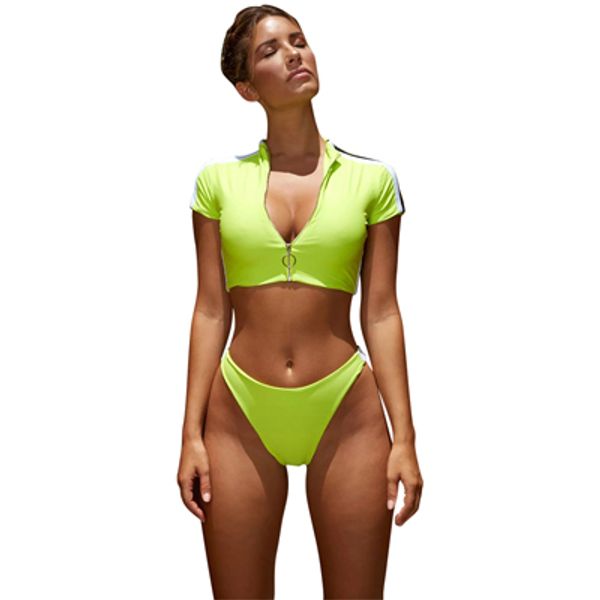 2018 new women zipper swimsuits fashion ladies short sleeve split two piece swimwear solid color bikini-pha, White;black
2018 new women zipper swimsuits fashion ladies short sleeve split two piece swimwear solid color bikini-pha, White;black