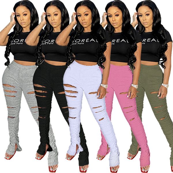 europe and the united states new pure color pants with holes slim split women's sports pants, Black;white
europe and the united states new pure color pants with holes slim split women's sports pants, Black;white