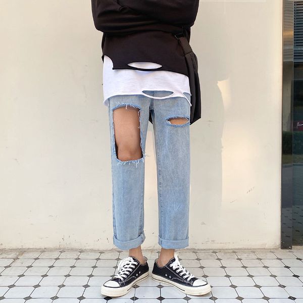 summer jeans men's fashion washed solid color casual ripped jean pants men streetwear loose straight hip hop denim trousers mens, Blue
summer jeans men's fashion washed solid color casual ripped jean pants men streetwear loose straight hip hop denim trousers mens, Blue
