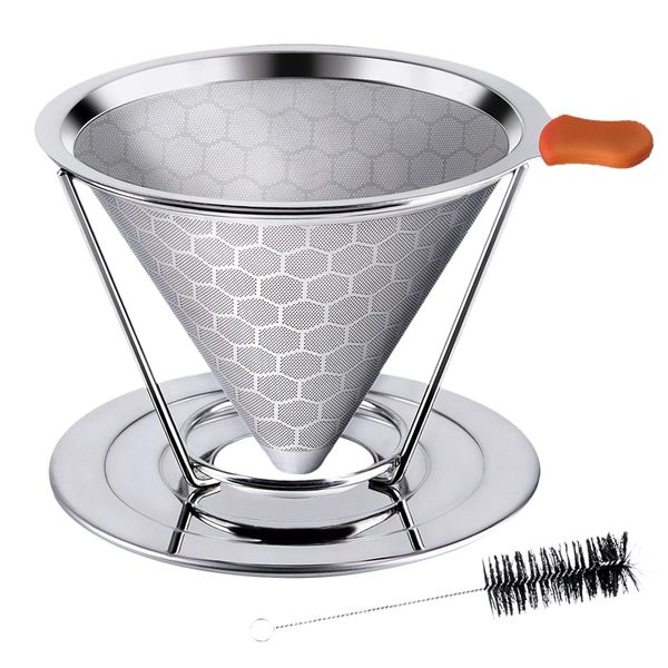 honeycombed stainless steel coffee filter, reusable pour over coffee filter cone coffee dripper with removable cup stand and bon 
honeycombed stainless steel coffee filter, reusable pour over coffee filter cone coffee dripper with removable cup stand and bon