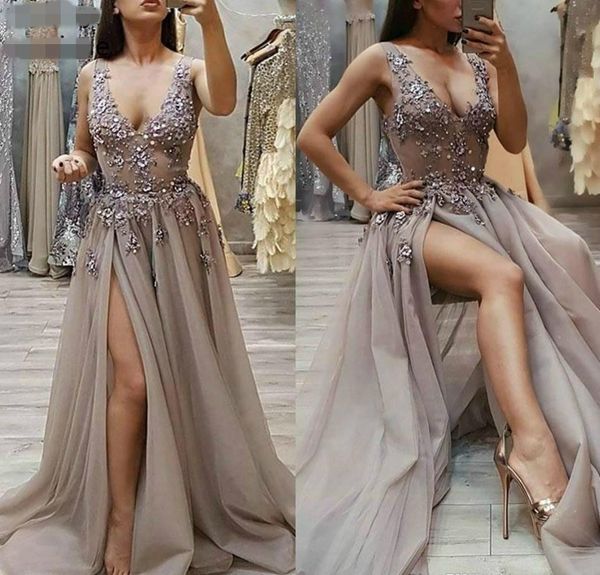 2020 new dark gray light brown prom dress a line deep v neck side slit long formal evening party gown custom made plus size prom, Black;red
2020 new dark gray light brown prom dress a line deep v neck side slit long formal evening party gown custom made plus size prom, Black;red