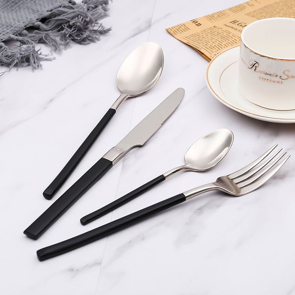 fine stainless steel tableware 304 stainless flatware silverware fork knife and spoon cutlery with black handle
fine stainless steel tableware 304 stainless flatware silverware fork knife and spoon cutlery with black handle