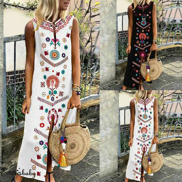 women summer sleeveless boho linen maxi dress ladies casual split floral long dresses, Black;gray
women summer sleeveless boho linen maxi dress ladies casual split floral long dresses, Black;gray