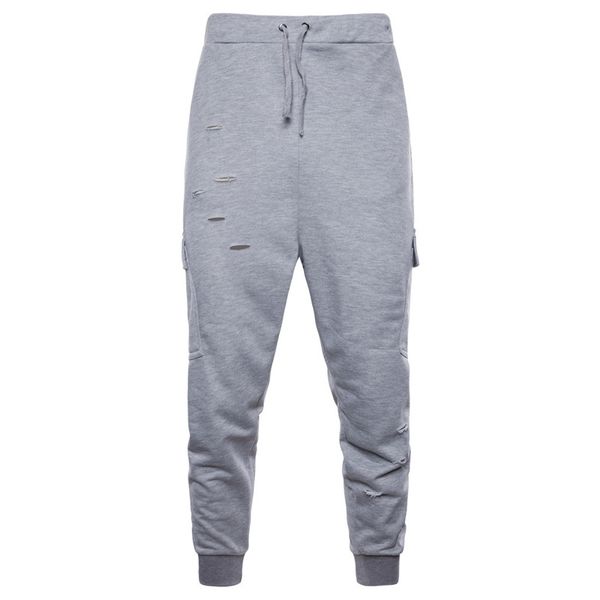 mens designer hole pencil pants hip hop elastic waist pants casual active fashion mens jogger clothing, Black
