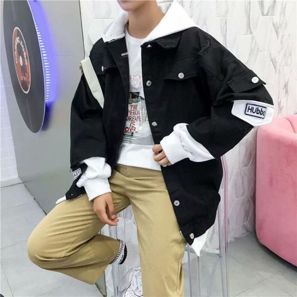 men's jackets maggie's walker spring hong kong style trend korean fake two piece splicing hooded loose college jacket, Black;brown
men's jackets maggie's walker spring hong kong style trend korean fake two piece splicing hooded loose college jacket, Black;brown