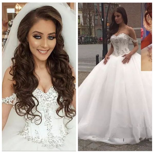 2019 off shoulder tulle lace appliques wedding dresses beaded bling bling crystal long bridal gowns garden vestidos de marriage plus size, White
2019 off shoulder tulle lace appliques wedding dresses beaded bling bling crystal long bridal gowns garden vestidos de marriage plus size, White