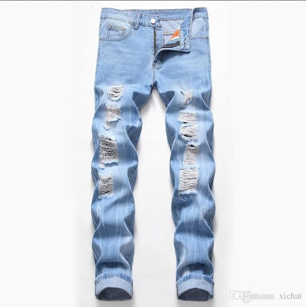big size mens classic straight leg ripped jeans fashion designer slim fit washed solid hole biker hip hop denim pants jb2, Blue
big size mens classic straight leg ripped jeans fashion designer slim fit washed solid hole biker hip hop denim pants jb2, Blue