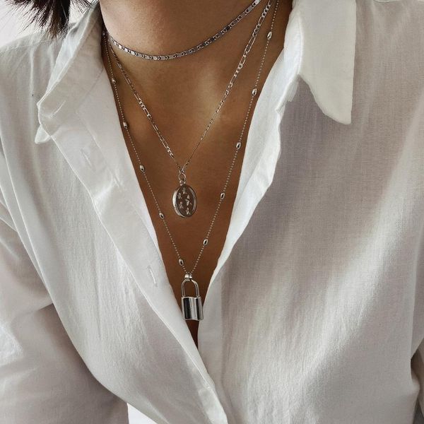 punk rock multi layered star lock charm pendant choker necklace statement chain collar necklace women jewelry collier femme, Golden;silver
punk rock multi layered star lock charm pendant choker necklace statement chain collar necklace women jewelry collier femme, Golden;silver