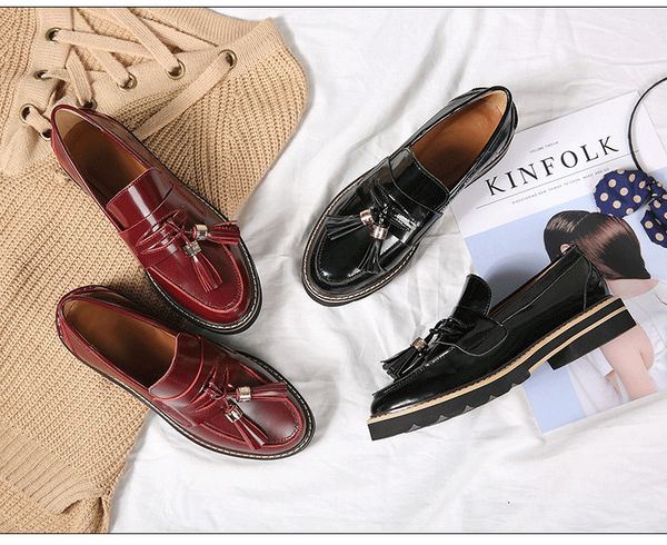 women spring autumn tassels loafers shoes england style cow leather flat shoes by494, Black
women spring autumn tassels loafers shoes england style cow leather flat shoes by494, Black