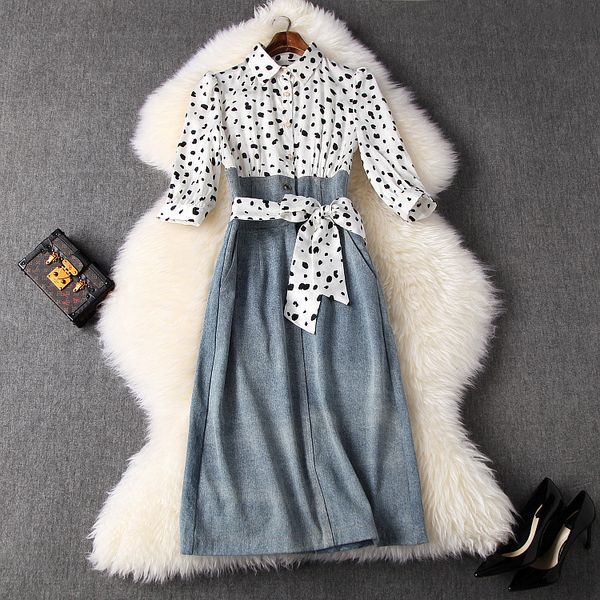 new european and american women's dresses for spring 2020 seven - cent sleeve lapels polka dot stitching denim fashion dress, Black;gray
new european and american women's dresses for spring 2020 seven - cent sleeve lapels polka dot stitching denim fashion dress, Black;gray