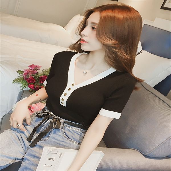 summer 2020 v-neck contrast color thin pullover base women's all-match slim knitted shirt shirt top, White
summer 2020 v-neck contrast color thin pullover base women's all-match slim knitted shirt shirt top, White