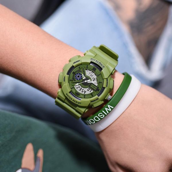 synoke men sports quartz watches multi-function waterproof dual movement luminous men digital wristwatches, Slivery;brown
synoke men sports quartz watches multi-function waterproof dual movement luminous men digital wristwatches, Slivery;brown