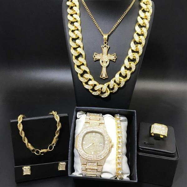 men gold watch hip hop men necklace & watch & braclete ring earrings combo set out cuban jewerly hip hop for, Silver
men gold watch hip hop men necklace & watch & braclete ring earrings combo set out cuban jewerly hip hop for, Silver