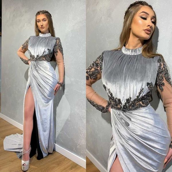 2020 fashion prom dresses high neck long sleeve lace side split evening gowns sweep train plus size formal party dress, Black
2020 fashion prom dresses high neck long sleeve lace side split evening gowns sweep train plus size formal party dress, Black