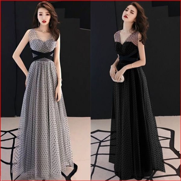 2020 new evening dress long long dress elegant temperament lady bow banquet party wave point dress, White;black
2020 new evening dress long long dress elegant temperament lady bow banquet party wave point dress, White;black
