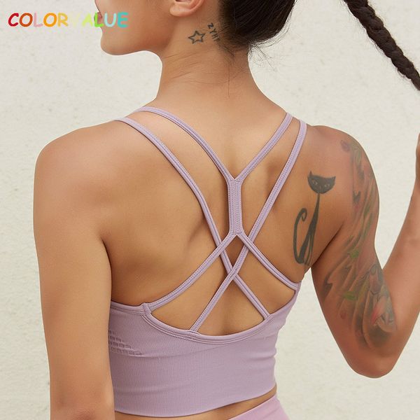 colorvalue strappy seamless fitness workout bras women vest-type plain gym athletic sports bras mid support yoga brassiere, White;black
colorvalue strappy seamless fitness workout bras women vest-type plain gym athletic sports bras mid support yoga brassiere, White;black