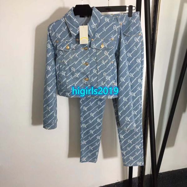 high end women girl set denim bomber jacket all over letter motif long sleeve slim pencil pant jeans 2020 fashion design two piece suit, White
high end women girl set denim bomber jacket all over letter motif long sleeve slim pencil pant jeans 2020 fashion design two piece suit, White