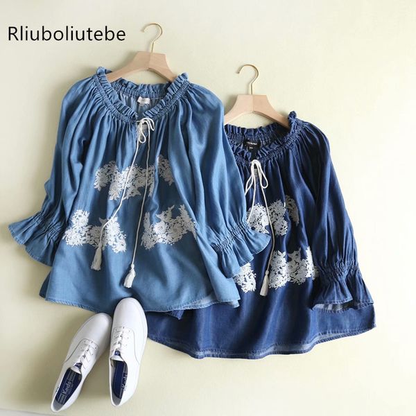 loose embroidered denim blouse women flare sleeve blue light blue floral o neck casual summer spring new jeans shirt sweet, White
loose embroidered denim blouse women flare sleeve blue light blue floral o neck casual summer spring new jeans shirt sweet, White