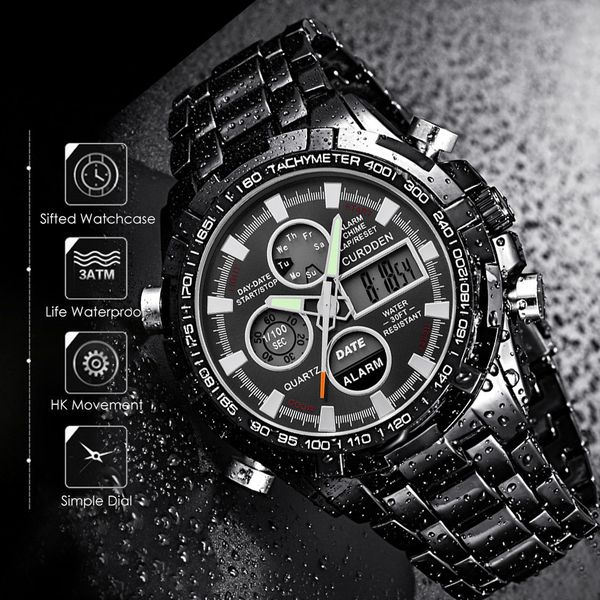men's outdoor sports watch stainless steel dual display analog digital led waterproof watch casual running quartz a1, Slivery;brown
men's outdoor sports watch stainless steel dual display analog digital led waterproof watch casual running quartz a1, Slivery;brown