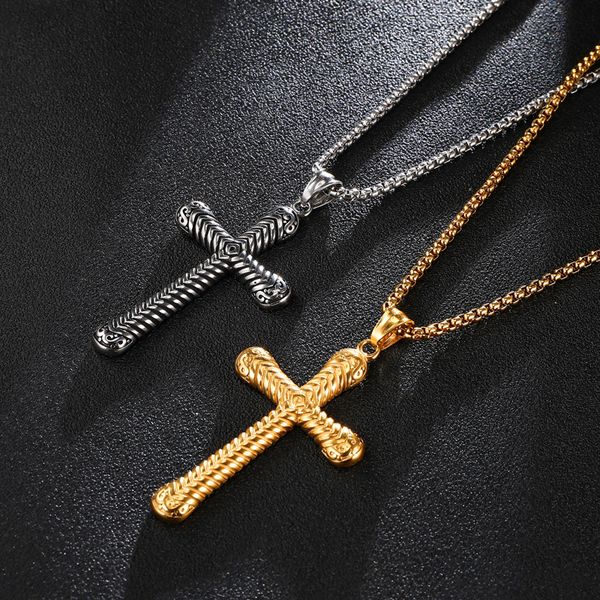 new screw thread cross pendant necklace stainless steel chain link 24inch necklaces gift for men christian religious jewelry, Silver
new screw thread cross pendant necklace stainless steel chain link 24inch necklaces gift for men christian religious jewelry, Silver