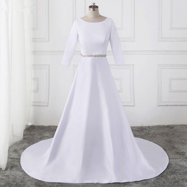 satin a line wedding dresses 3/4 sleeves simple bridal dresses beach wedding gowns robe de mariee, White
satin a line wedding dresses 3/4 sleeves simple bridal dresses beach wedding gowns robe de mariee, White