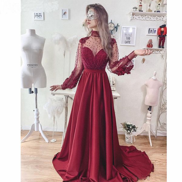 setwell high neck a-line evening dress long sleeves open back pleated floor length pearls flowers party prom gown, Black;red
setwell high neck a-line evening dress long sleeves open back pleated floor length pearls flowers party prom gown, Black;red
