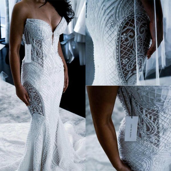 2020 mermaid wedding dresses see through plus size robes de mariée lace beaded bridal wedding gowns, White
2020 mermaid wedding dresses see through plus size robes de mariée lace beaded bridal wedding gowns, White