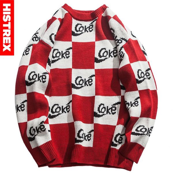 white red plaid sweater streetwear men hip hop knitted sweater pullover checkered autumn 2020 cotton retro street style, White;black
white red plaid sweater streetwear men hip hop knitted sweater pullover checkered autumn 2020 cotton retro street style, White;black