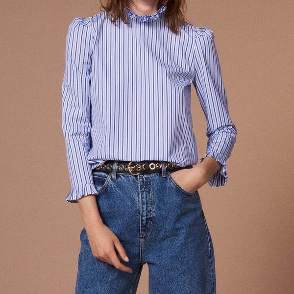 2018 fall new fashion ruffles collar puff sleeve lady striped cotton bottoming blouse shirts, White
2018 fall new fashion ruffles collar puff sleeve lady striped cotton bottoming blouse shirts, White