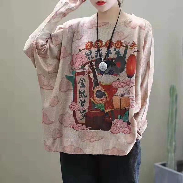 2020 spring sweater women loose casual retro pullovers ladies new o-neck print character all-match sweater, White;black
2020 spring sweater women loose casual retro pullovers ladies new o-neck print character all-match sweater, White;black