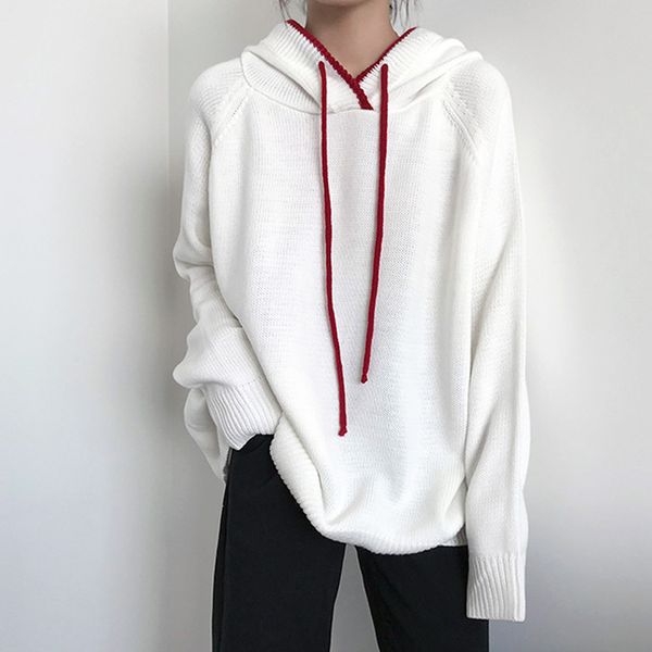 new autumn sweater women school girl sweater cotton loose hooded knit sweet candy color female tie #1336, White;black
new autumn sweater women school girl sweater cotton loose hooded knit sweet candy color female tie #1336, White;black