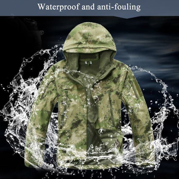 

winter outdoor waterproof warm camouflage coat men training climbing tactical fleece lining thermal hooded jacket clothing, Blue;black