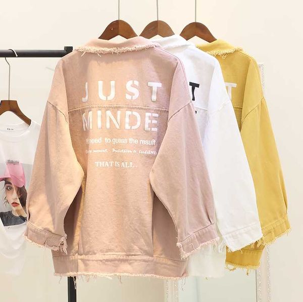 2019 new spring autumn loose candy color letter printing long sleeve outwear for women tassel pockets hole students denim jacket, Black;brown
2019 new spring autumn loose candy color letter printing long sleeve outwear for women tassel pockets hole students denim jacket, Black;brown