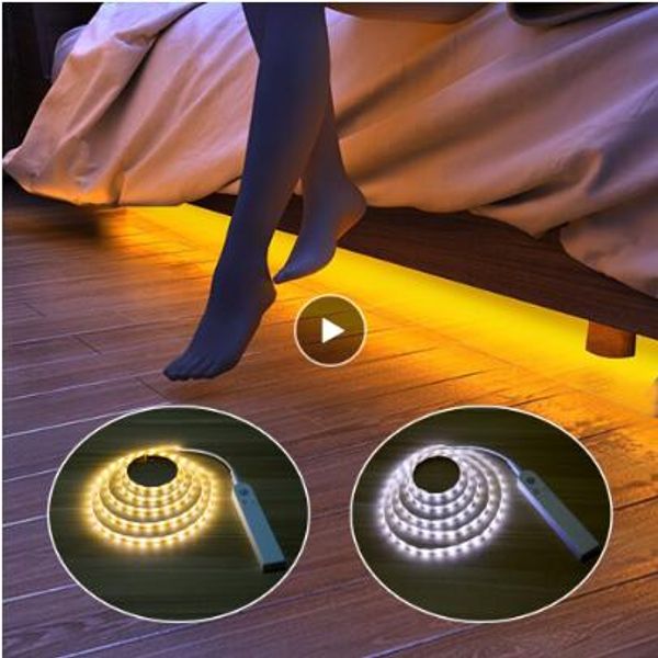 Pir Motion Sensor Led Strips Lights For Kitchen Led Under Cabinet Light Bedside Stairs Wardrobe Night Security Lamp Battery Power Lamp