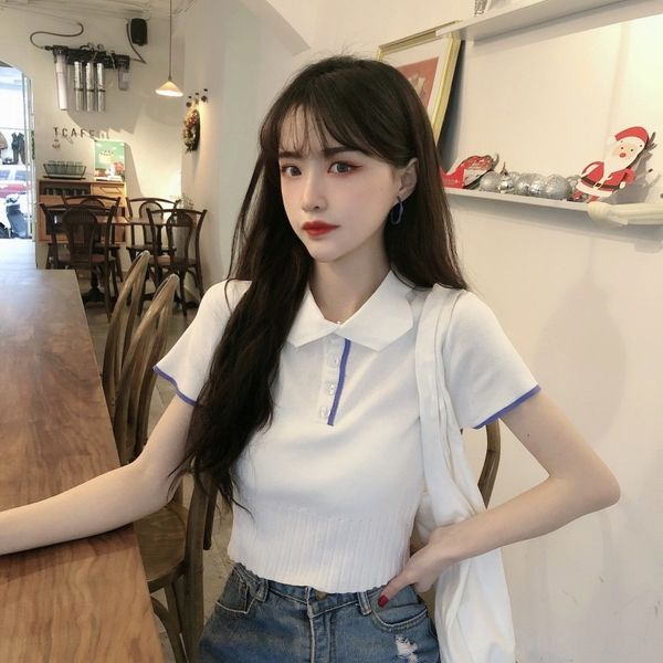 2020 western thin polo collar short-sleeved sweater women's all-match slim short coat short skirt skirt fashion, White
2020 western thin polo collar short-sleeved sweater women's all-match slim short coat short skirt skirt fashion, White