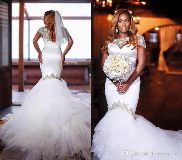 2019 african girls wedding dress elegant mermaid cap sleeves garden bridal gown custom made plus size, White
2019 african girls wedding dress elegant mermaid cap sleeves garden bridal gown custom made plus size, White