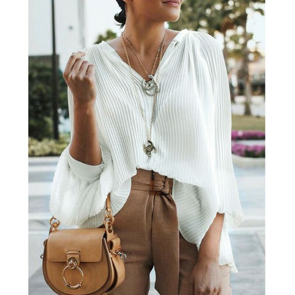 2019 autumn women chiffon long sleeve blouse irregular ladies pleated shirt blouse office lady female clothing, White
2019 autumn women chiffon long sleeve blouse irregular ladies pleated shirt blouse office lady female clothing, White