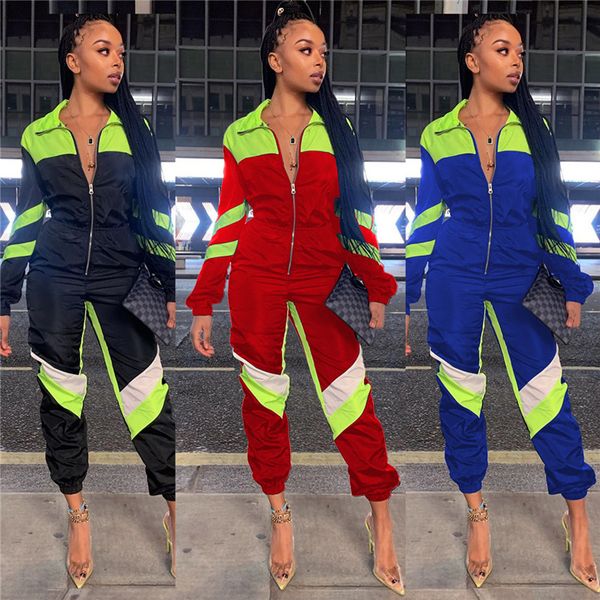 autumn womens designer jumpsuits zipper neck contrast color panelled long sleeve rompers sports style female clothing, Black;white
autumn womens designer jumpsuits zipper neck contrast color panelled long sleeve rompers sports style female clothing, Black;white