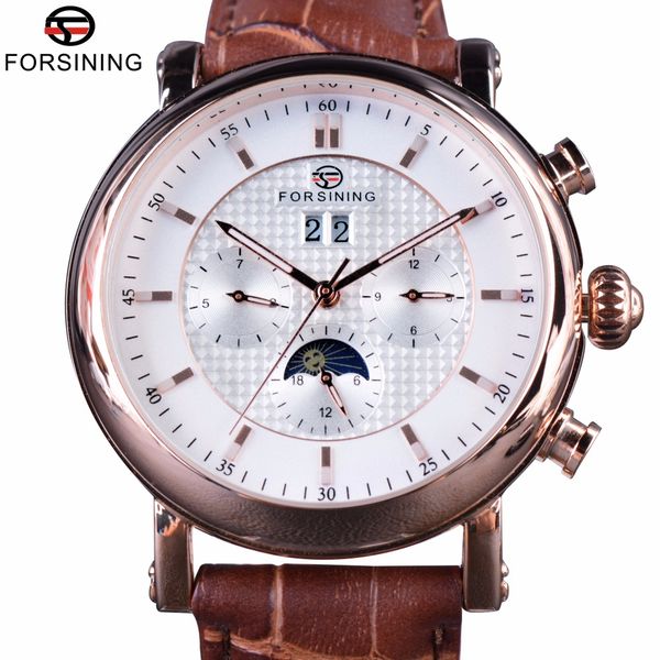 forsining 2017 luxury rose golden series moon phase calendar design clock men automatic watch brand luxury male wrist watch, Slivery;brown
forsining 2017 luxury rose golden series moon phase calendar design clock men automatic watch brand luxury male wrist watch, Slivery;brown
