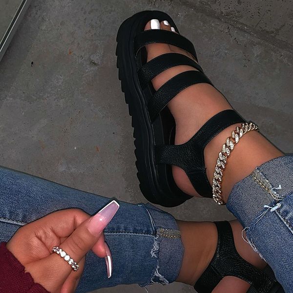 new summer women's sandals with open toe buckle and platform handmade fashion comfortable solid color wild plus size sandals, Black 
new summer women's sandals with open toe buckle and platform handmade fashion comfortable solid color wild plus size sandals, Black