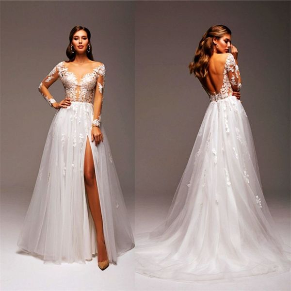 boho a-line wedding dresses v-neck long sleeve bridal gown backless appliqued lace high-split sweep train beach robes de mariée cheap, White
boho a-line wedding dresses v-neck long sleeve bridal gown backless appliqued lace high-split sweep train beach robes de mariée cheap, White