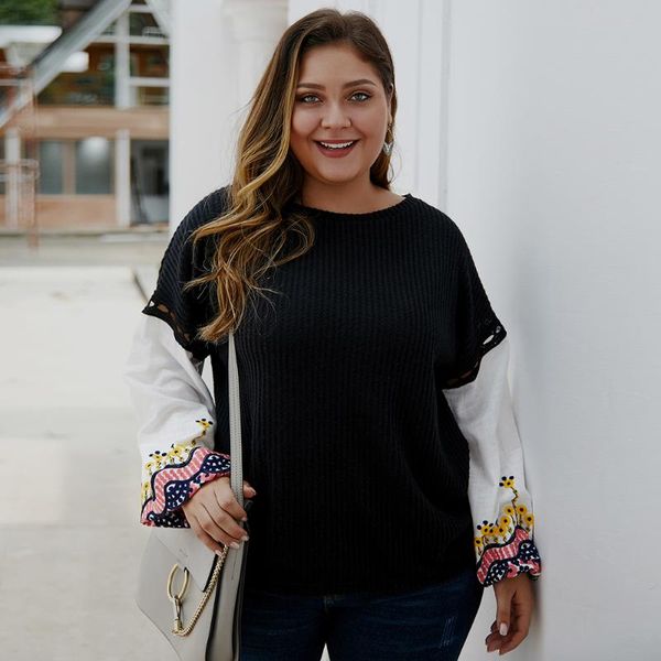 autumn new fashion women's round neck embroidery long lantern sleeve sweater pullover plus size 1xl-4xl casual wild clothing, White;black
autumn new fashion women's round neck embroidery long lantern sleeve sweater pullover plus size 1xl-4xl casual wild clothing, White;black