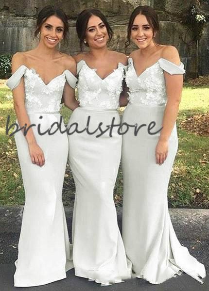off the shoulders country bridesmaid dresses mermaid floor length appliques maid of honor gowns 2020 long wedding guest dress for sale, White;pink
off the shoulders country bridesmaid dresses mermaid floor length appliques maid of honor gowns 2020 long wedding guest dress for sale, White;pink