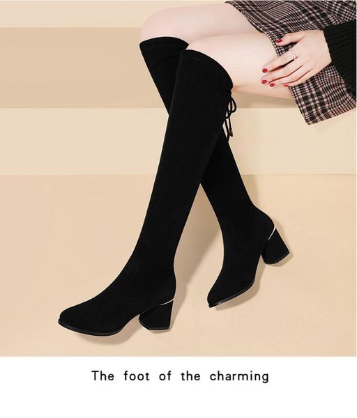 2019 new autumn winter new knee boots women's slim high length boots long flat warm riding, Black 
2019 new autumn winter new knee boots women's slim high length boots long flat warm riding, Black