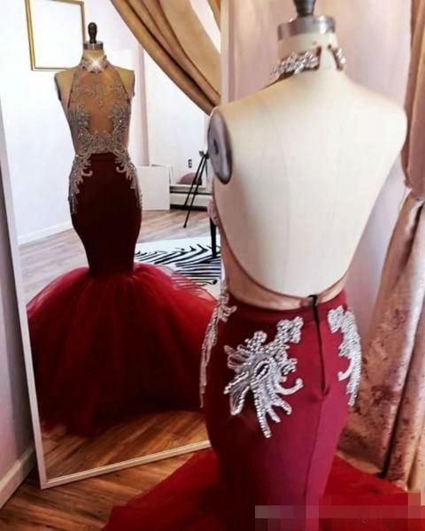 high neck mermaid prom dresses backless sheer tulle sleeveless applique 2020 party formal evening dresses gowns robe de soiree, Black;red
high neck mermaid prom dresses backless sheer tulle sleeveless applique 2020 party formal evening dresses gowns robe de soiree, Black;red