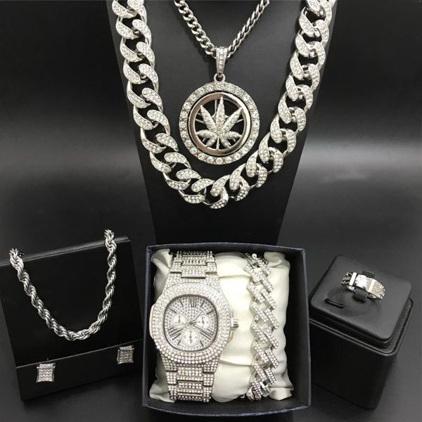 hip hop men out cuban silver crystal miami necklace luxury men silver watch & necklace & braclete ring earrings for
hip hop men out cuban silver crystal miami necklace luxury men silver watch & necklace & braclete ring earrings for