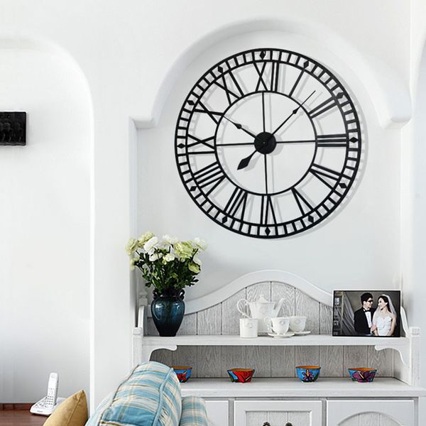 

european roman numeral creative retro clock wall clock modern design coffee bar mute quartz big round on the wall