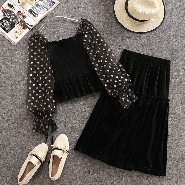 2020 fashion golden bubble sleeve gold velvet square collar + a skirt two-piece suit women, White
2020 fashion golden bubble sleeve gold velvet square collar + a skirt two-piece suit women, White
